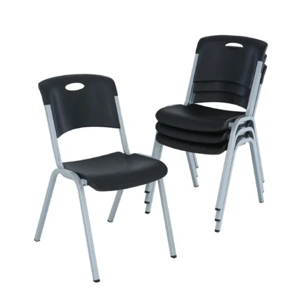 Lifetime Stacking Chairs, Indoor/Outdoor Commercial, Black & Silver, Adult Sized, 4 Pack